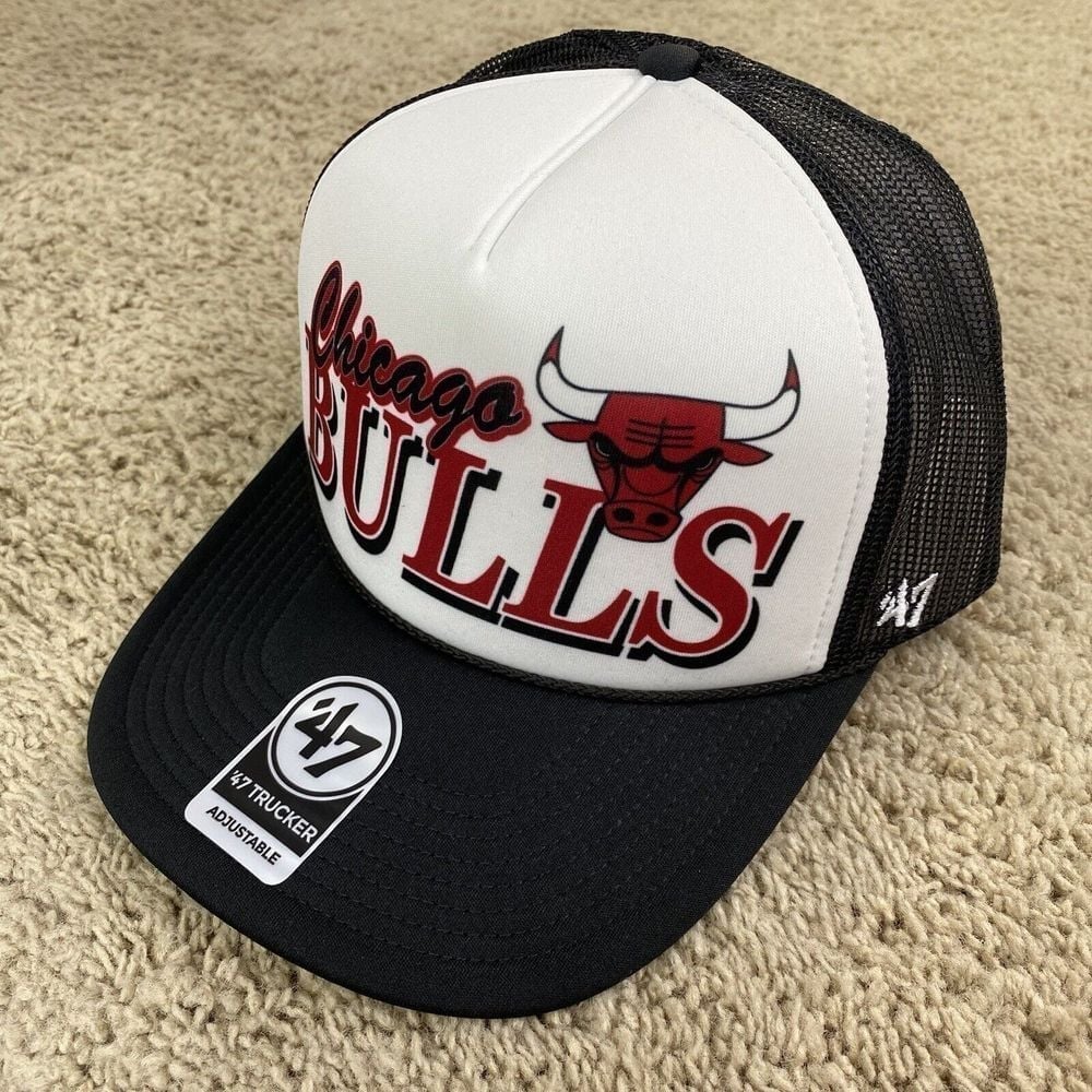 Chicago Bulls '47 Trucker Hat Creedence Foam Trucker Snapback White Black Cap