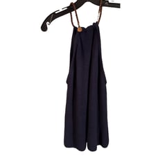 Lauren Ralph Lauren Navy Blue Knit Sweater Tank /halter Top Leather Strap Sz L
