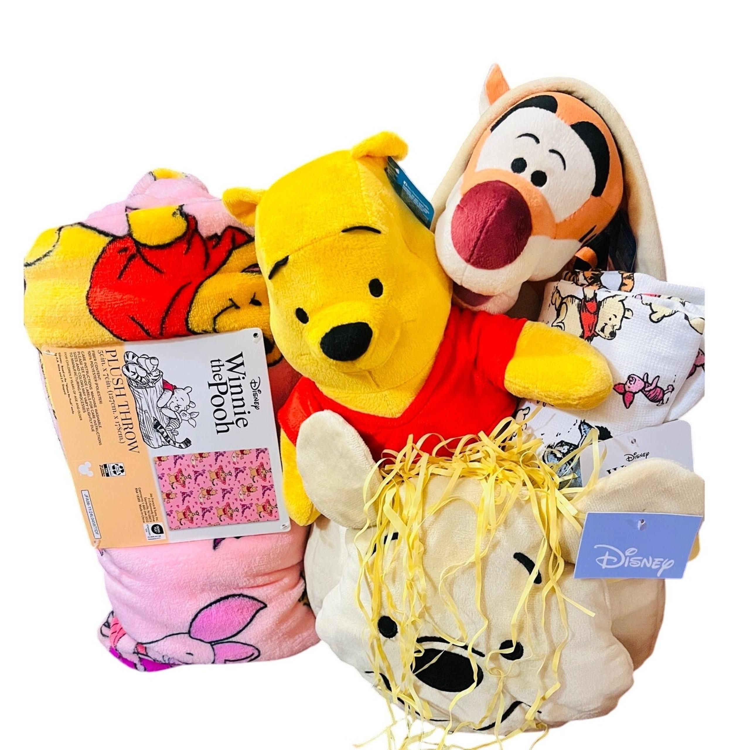 Winnie the Pooh and Tigger Easter basket bundle soft pink, plush throw 50 x 70