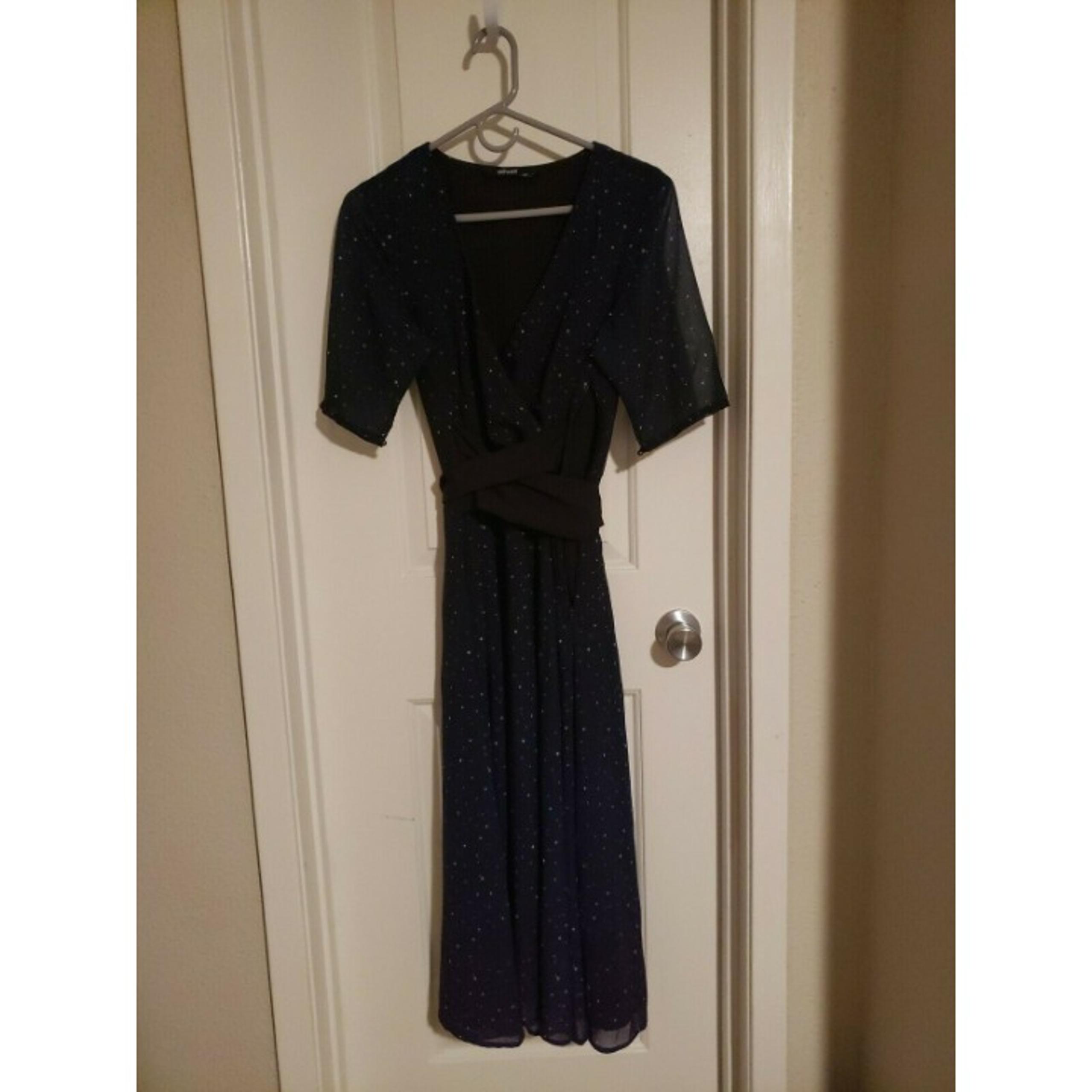 Eshakti Navy Blue with STARS Black Wrap Midi Dress Size LARGE 12