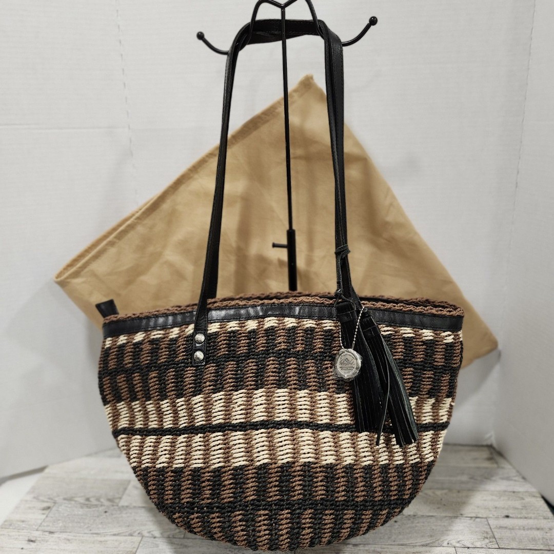 Patricia Nash Woven Sellia Tote Bag Chocolate Black Woven Straw
