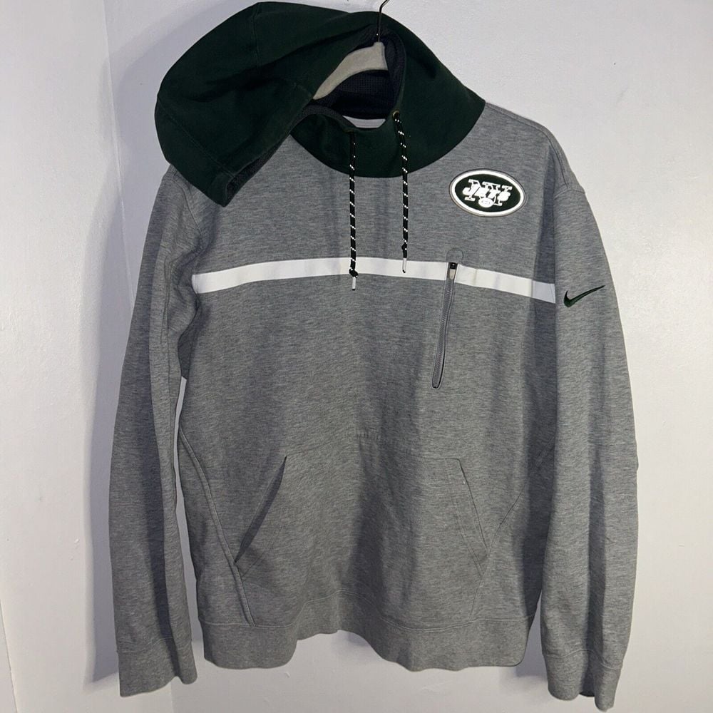 Nike NFL New York Jets Pullover Hoodie Grey Green Athletic Sweatshirt