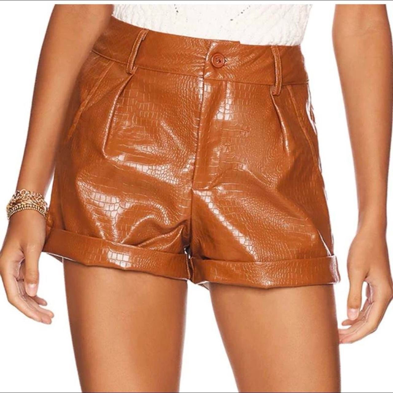 superdown brown leather shorts
