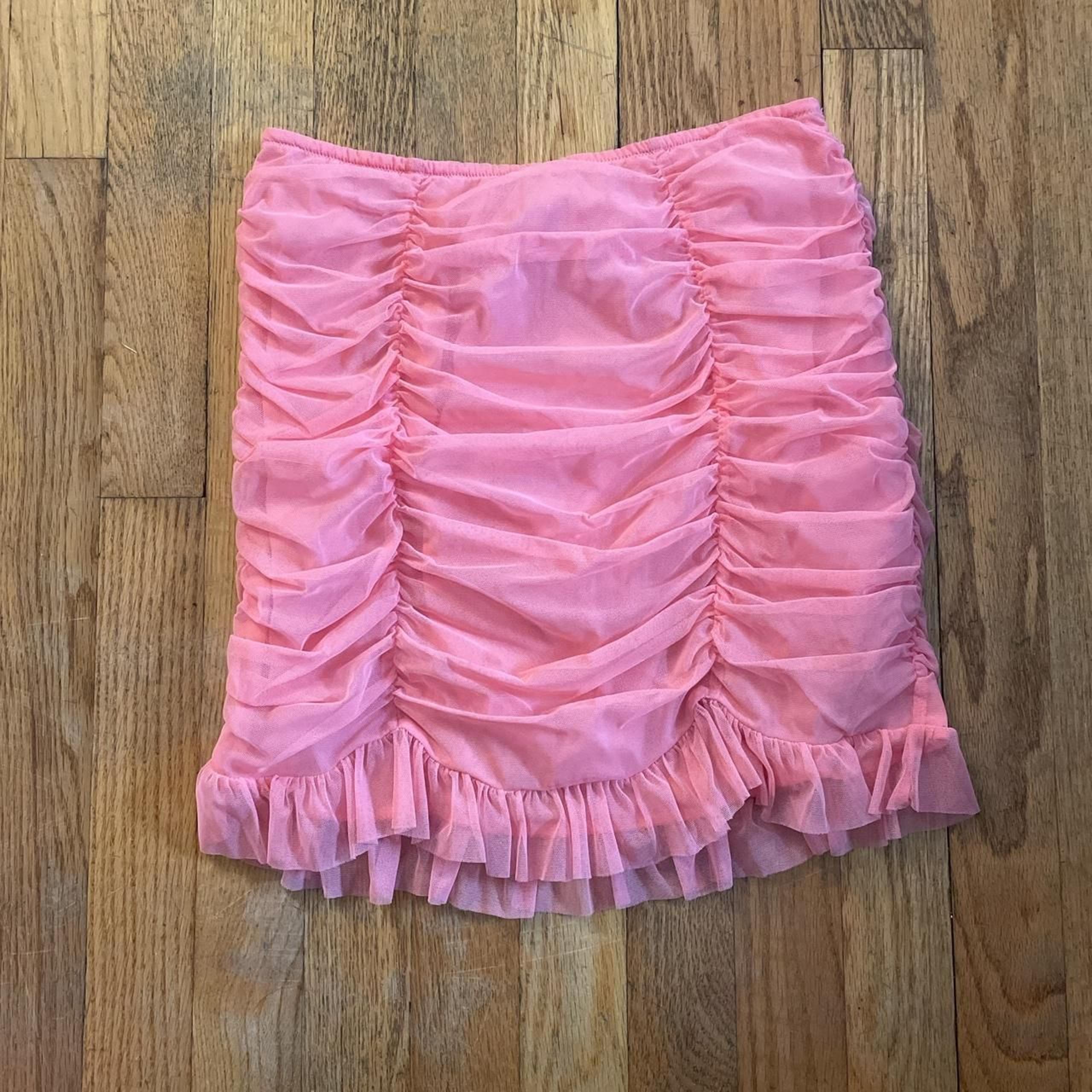 victoria’s secret pink ruched mesh mini skirt ruffle lingerie size small