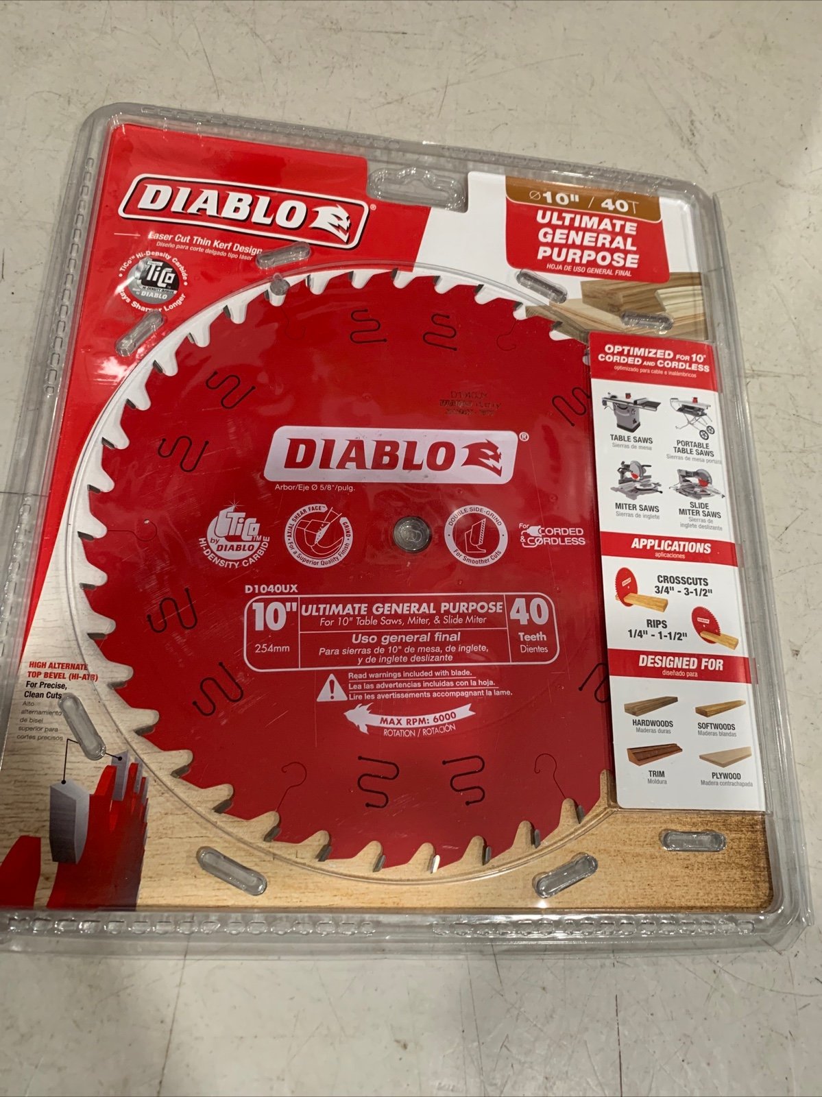 Diablo D1040UX Ultimate General Purpose Carbide Saw Blade, 10 x 40T