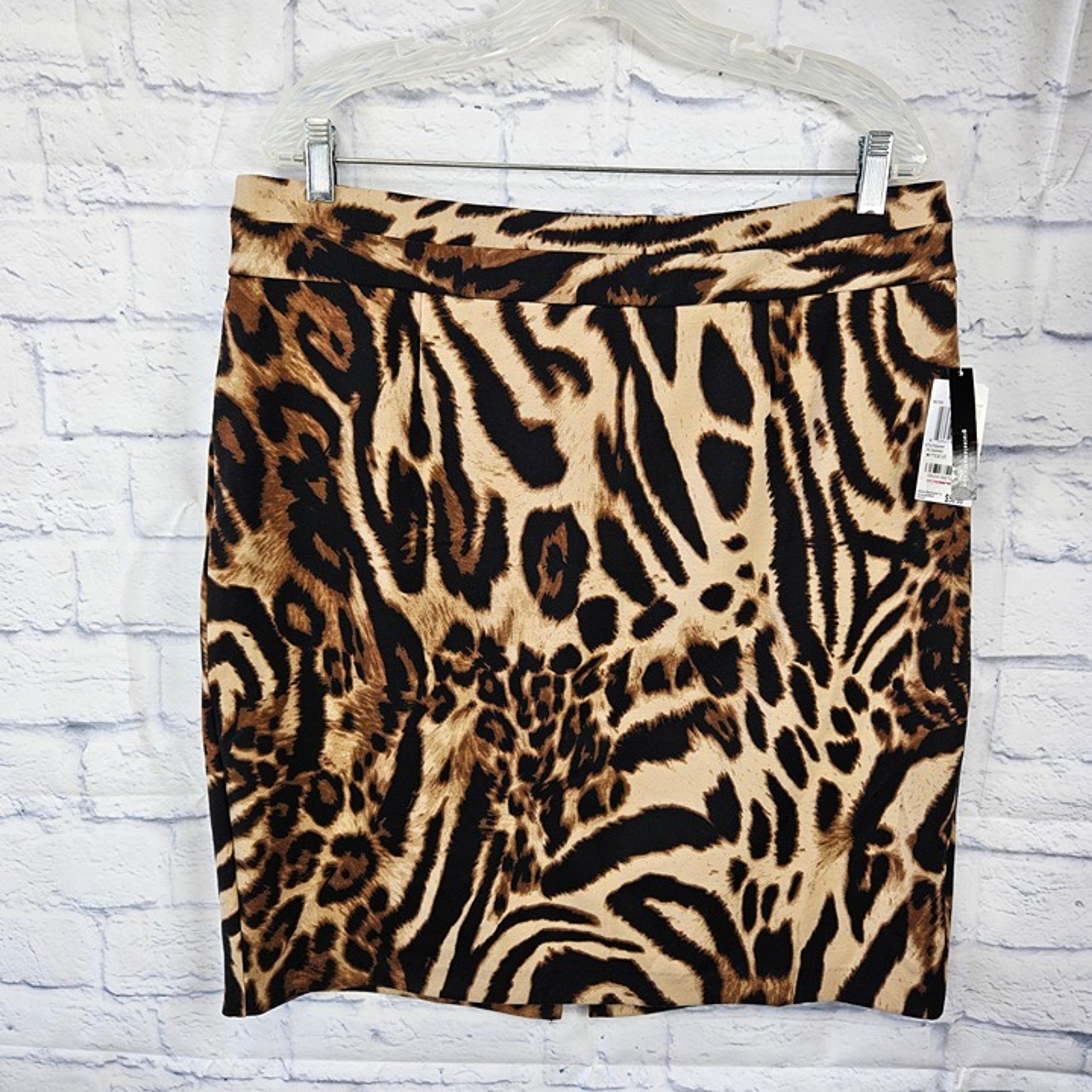 NWT Sz XL Tan Leopard Cheetah Print Straight Pencil Skirt Stretch - Grace Elements