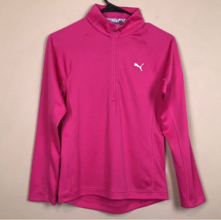 NWT Puma Girls’ DryCell Moisture Management Hot Pink Quarter Zip Sweatshirt