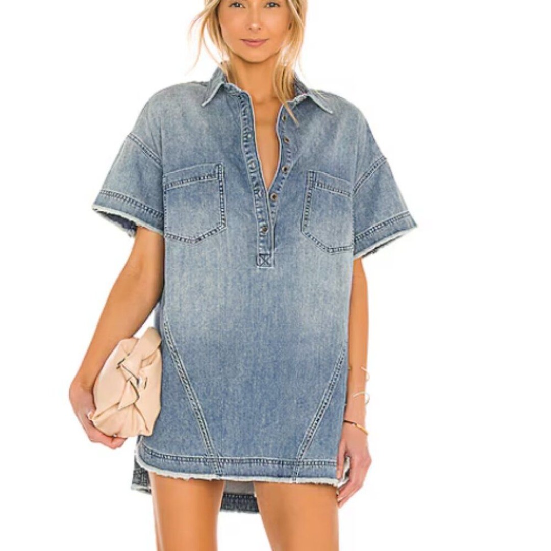 Free People Light wash Boho Elliot Denim Tunic/Mini dress Size Large/X-Large