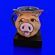 Signed Whimsical Retro Piggy Face Vintage Mug Handmade A&A Studio Pottery Cup