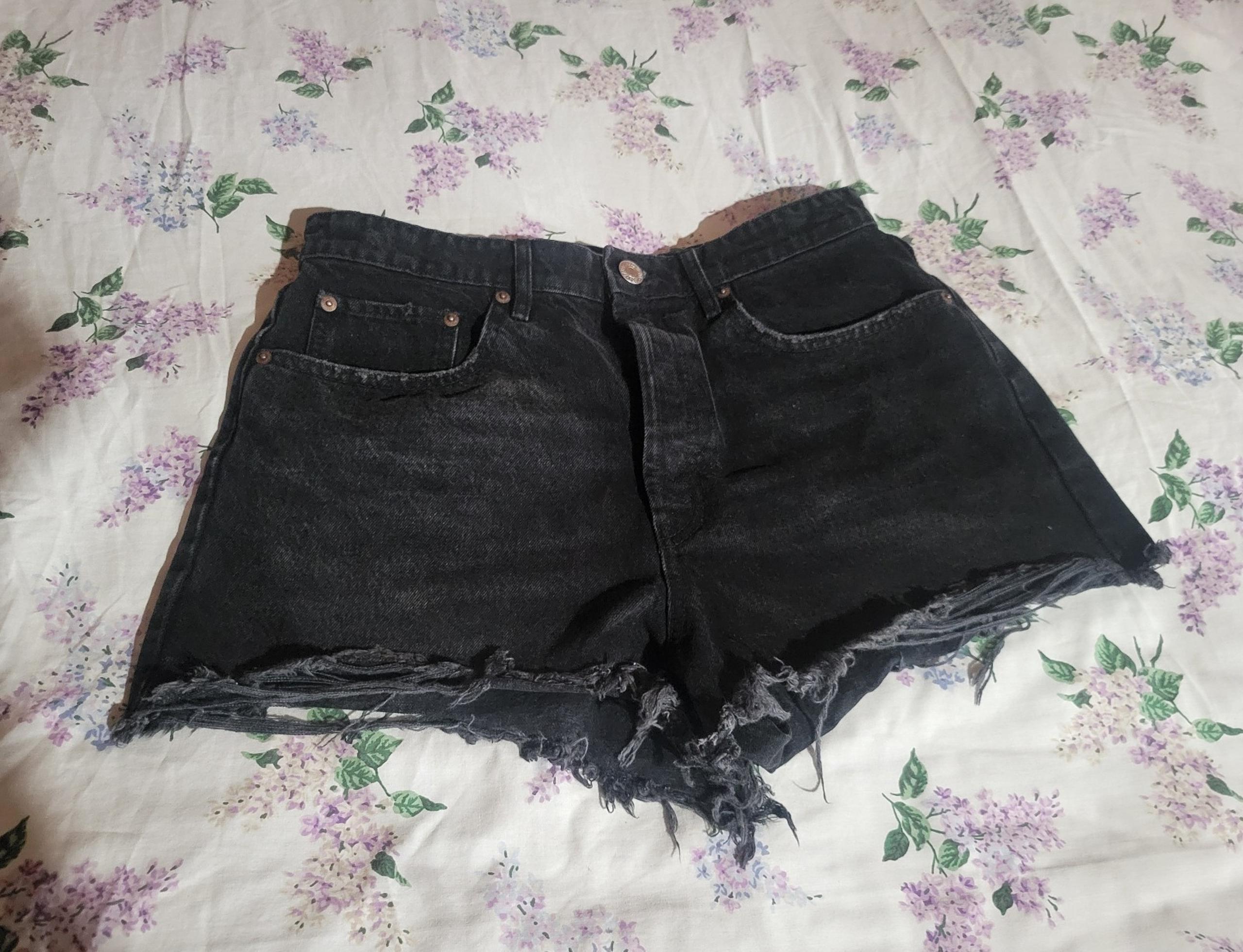 Zara High Waist Black Denim Shorts