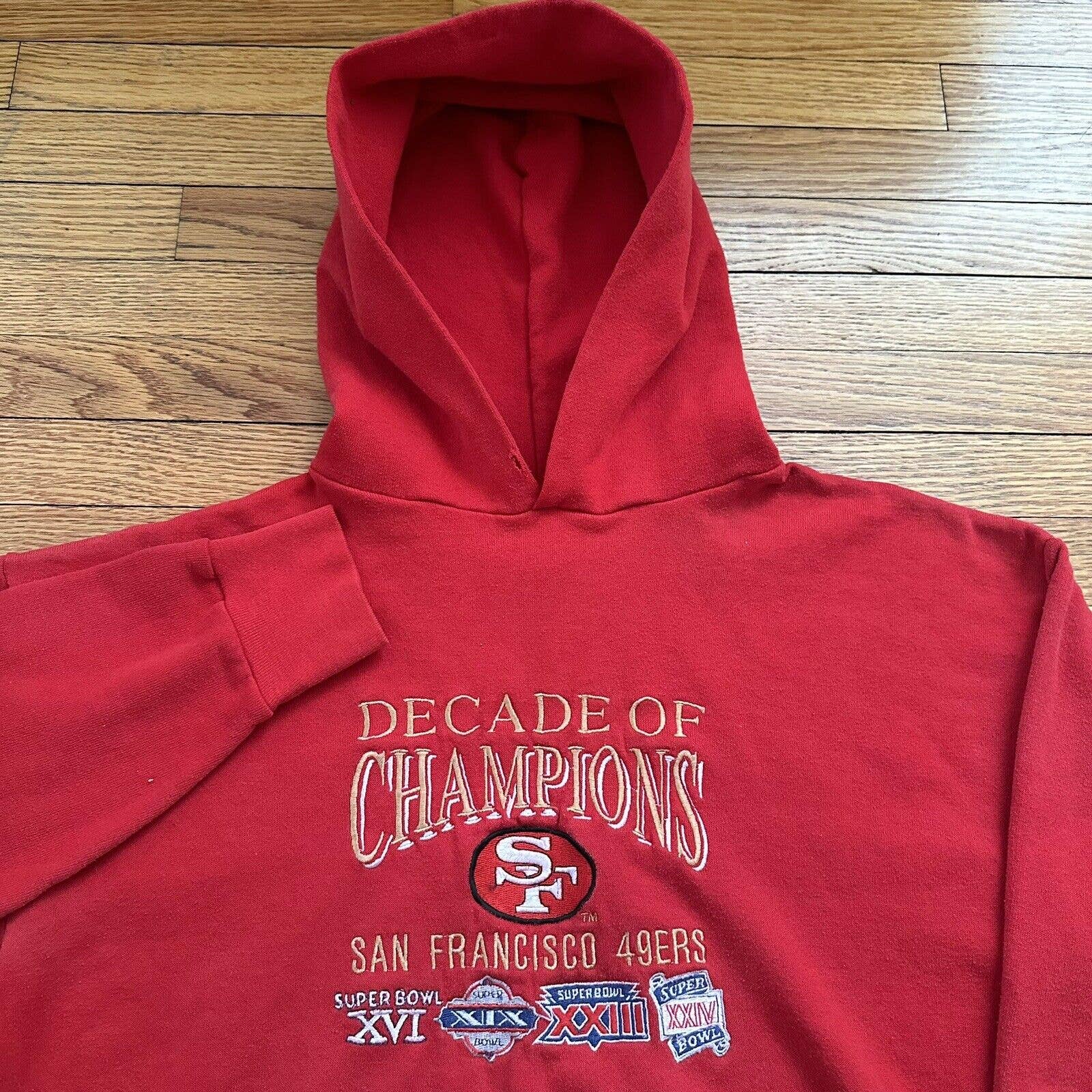 Vintage Logo 7 San Francisco 49ers Champions Embroidered Hoodie NFL fits S/M Men