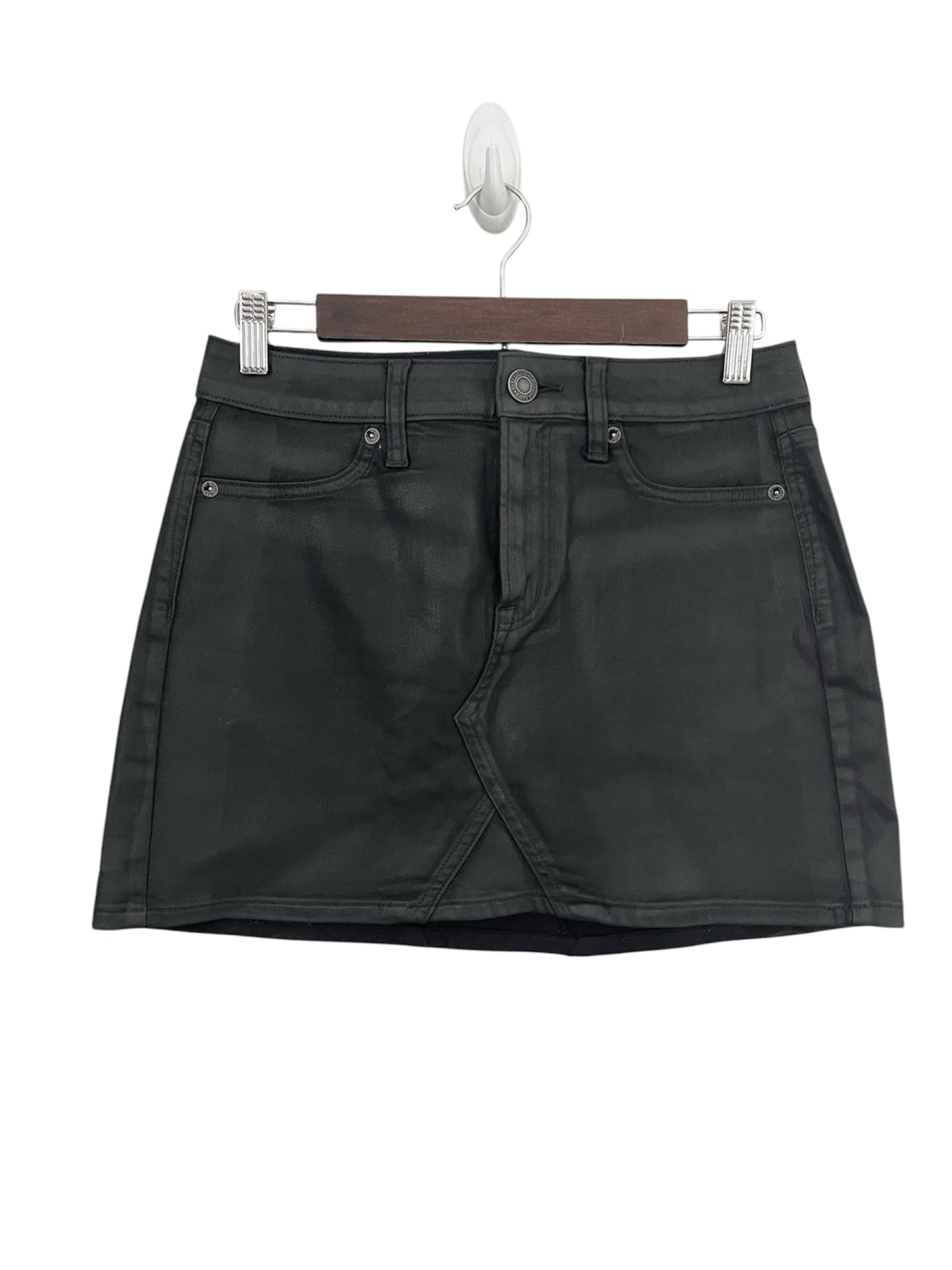 American Eagle Waxed Cotton Black Mini Jean Skirt 4