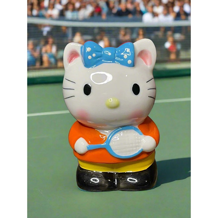 Rare Sanrio Hello Kitty Tennis Player with Cute Blue Polka Dot Bow Piggy Bank