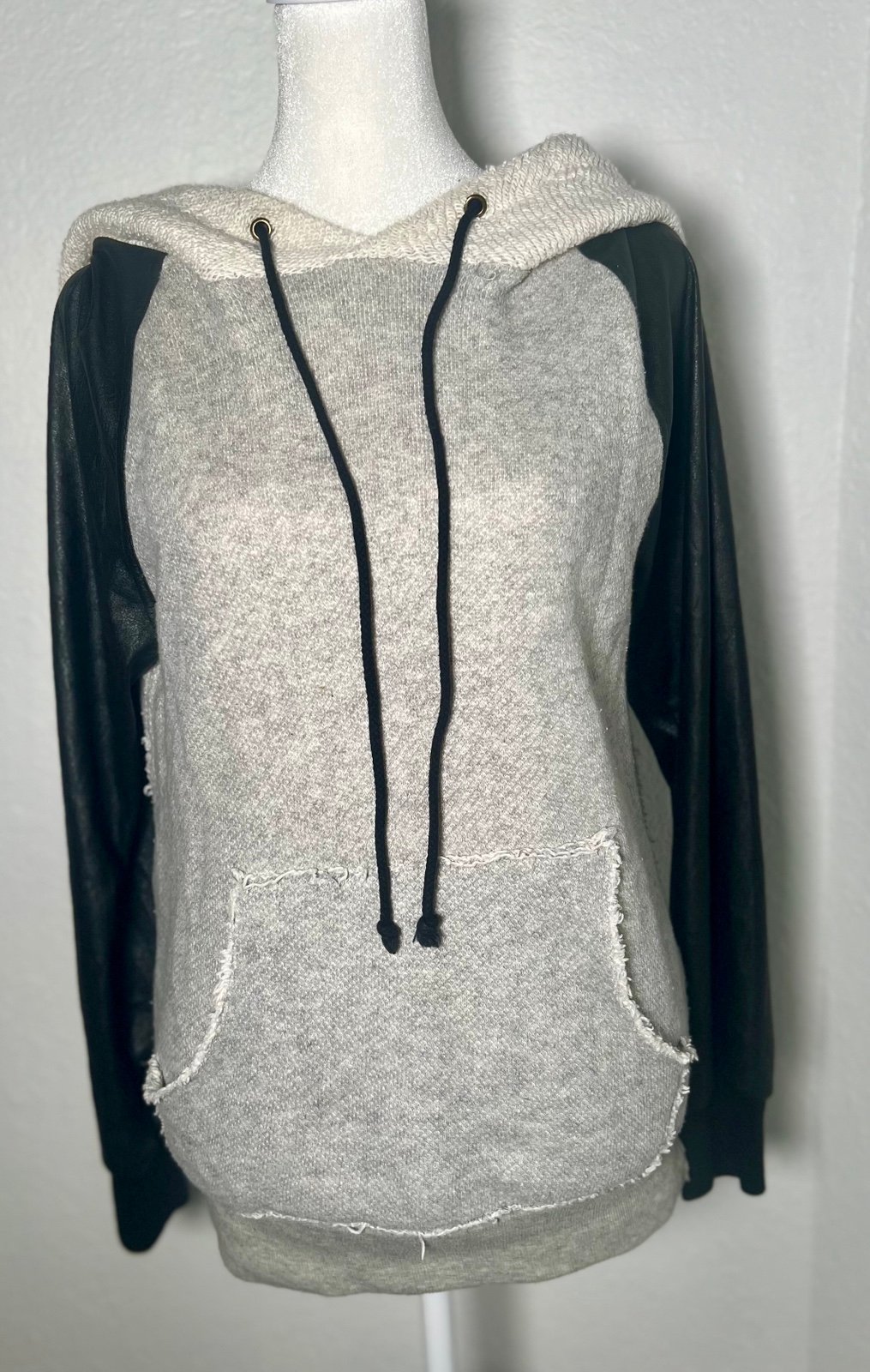 Free People Hooded Faux Leather Sleeve Hoodie
