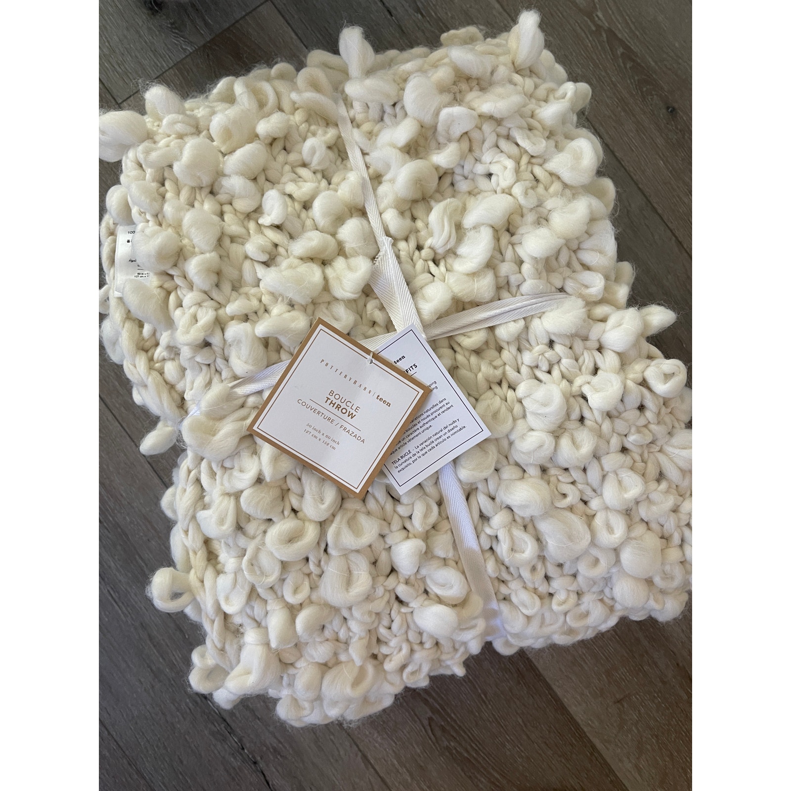 New Pottery Barn Teen Boucle Ivory Throw Blanket 50 x 60