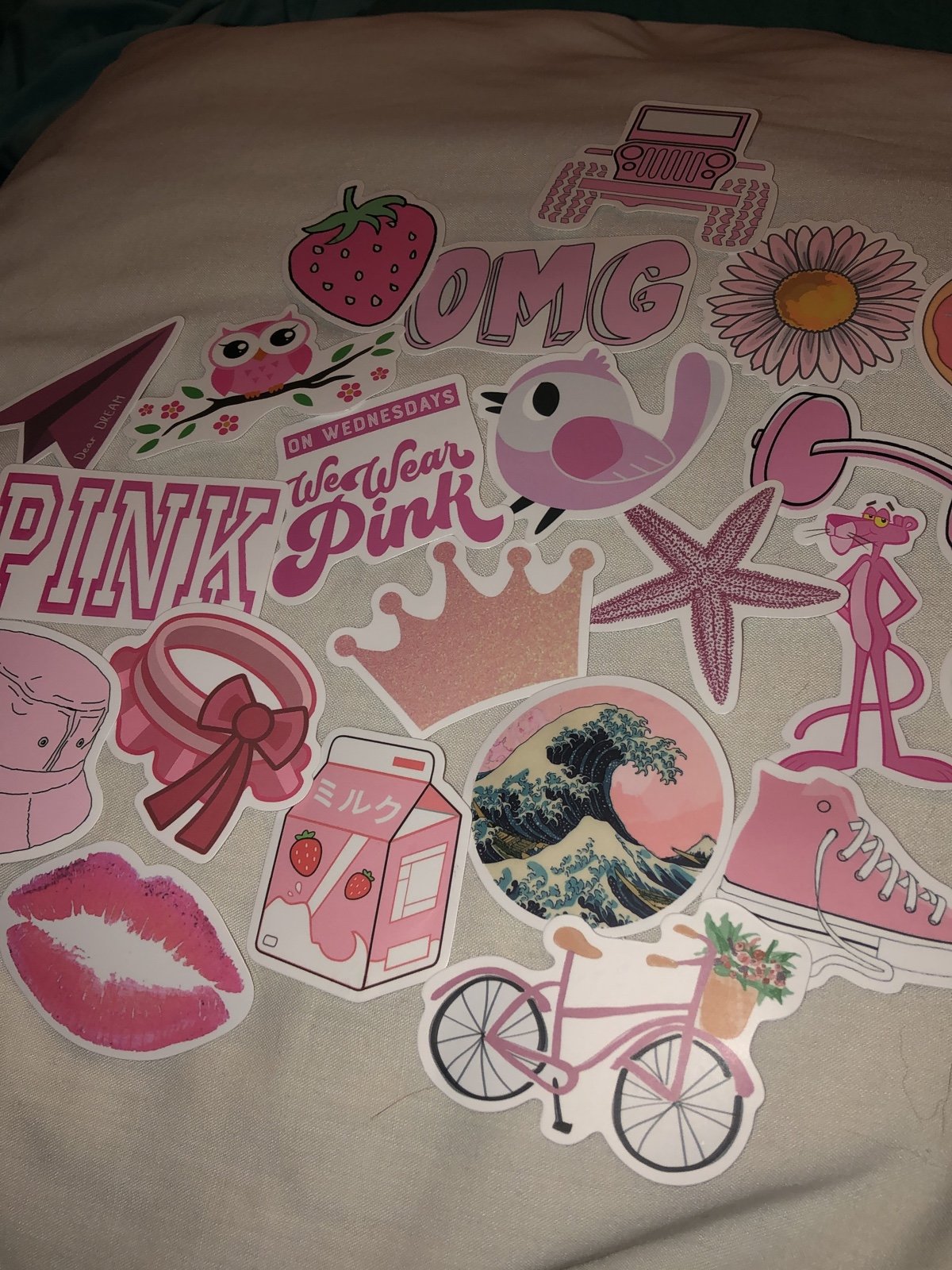 Stickers pink jeep daisy milk hat OMG pink panther POW wave starfish Stickers pink jeep daisy milk hat OMG pink panther POW wave starfish