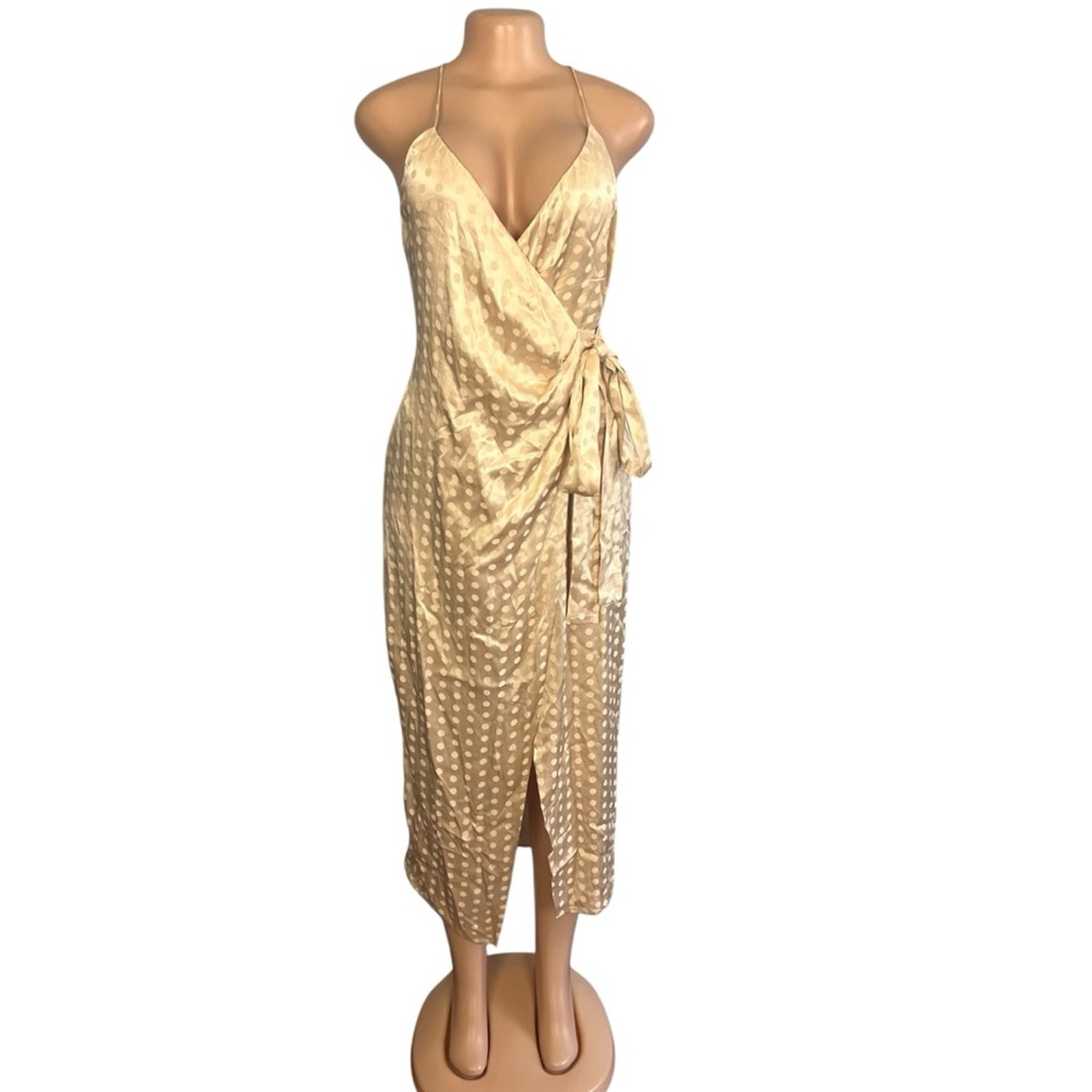 Bec + Bridge Dottie Ray Wrap Satin Dress in Latte