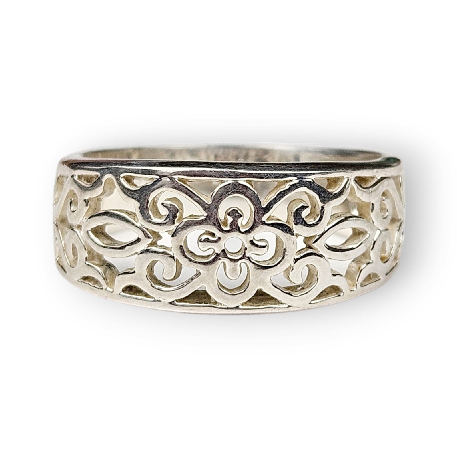 Mandala Flower Sterling Ring Open Work Band 925 Silver Floral Bohemian Size 7