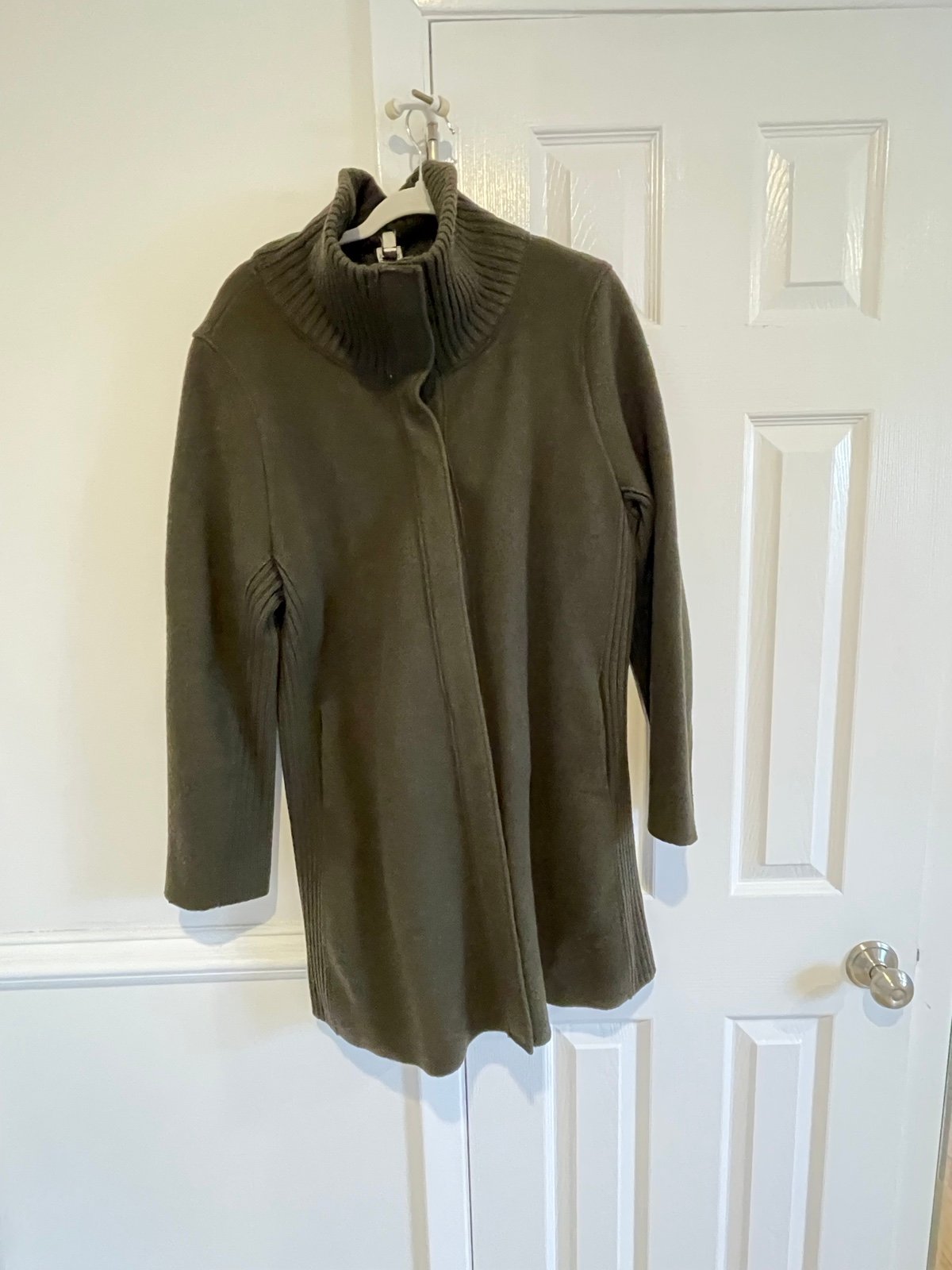 Eileen Fisher Green Wool Funnel Cocoon Jacket Coat