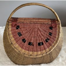 Wicker Watermelon Picnic Basket Vintage Double Flap Top XL 24x24x17 Heavy Duty