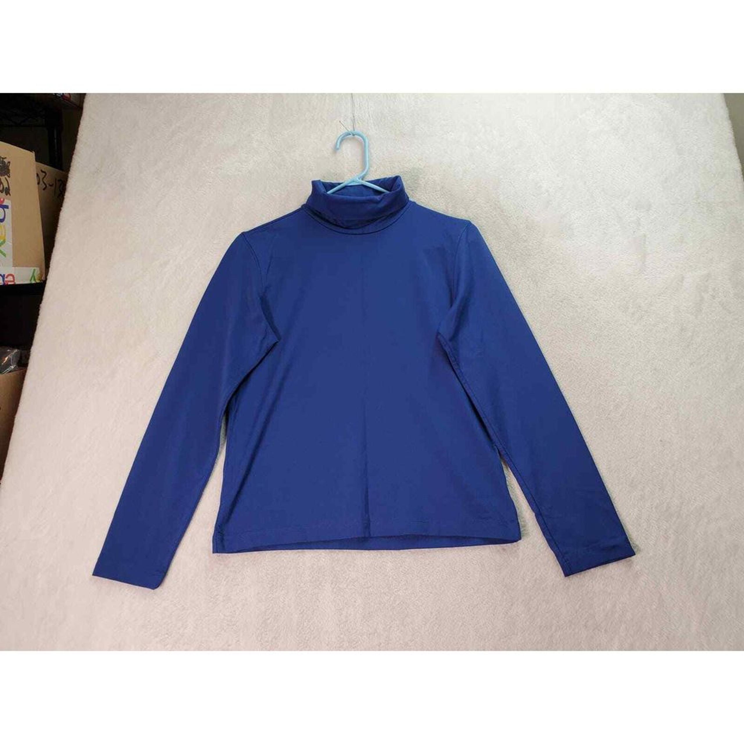 Liz Claiborne Shirt Top Womens Medium Blue Sport Nylon Long Sleeve Turtleneck
