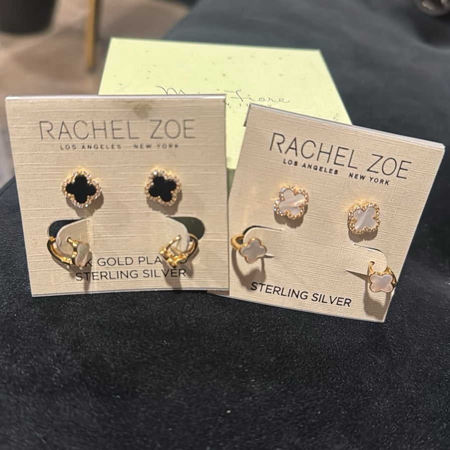 Rachel Zoe Clover Flower Earrings Set NEW