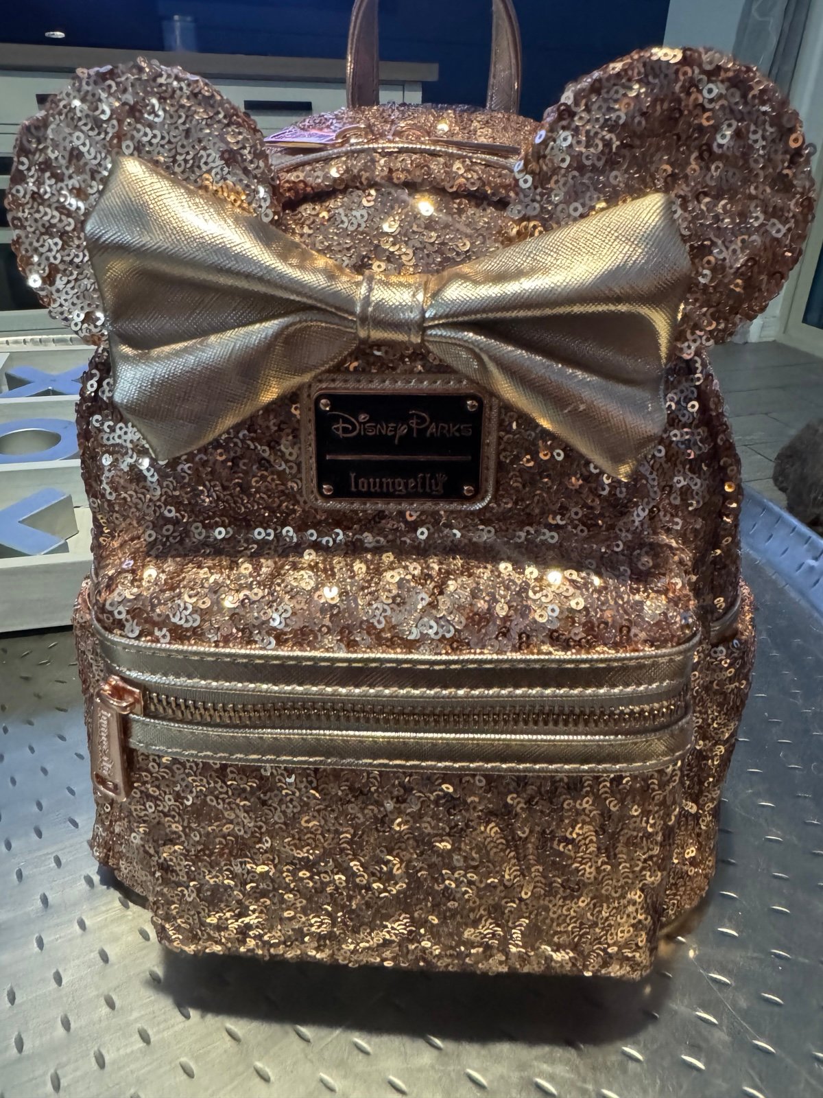 Loungefly-ROSE GOLD MINNIE SEQUIN MINI BACKPACK