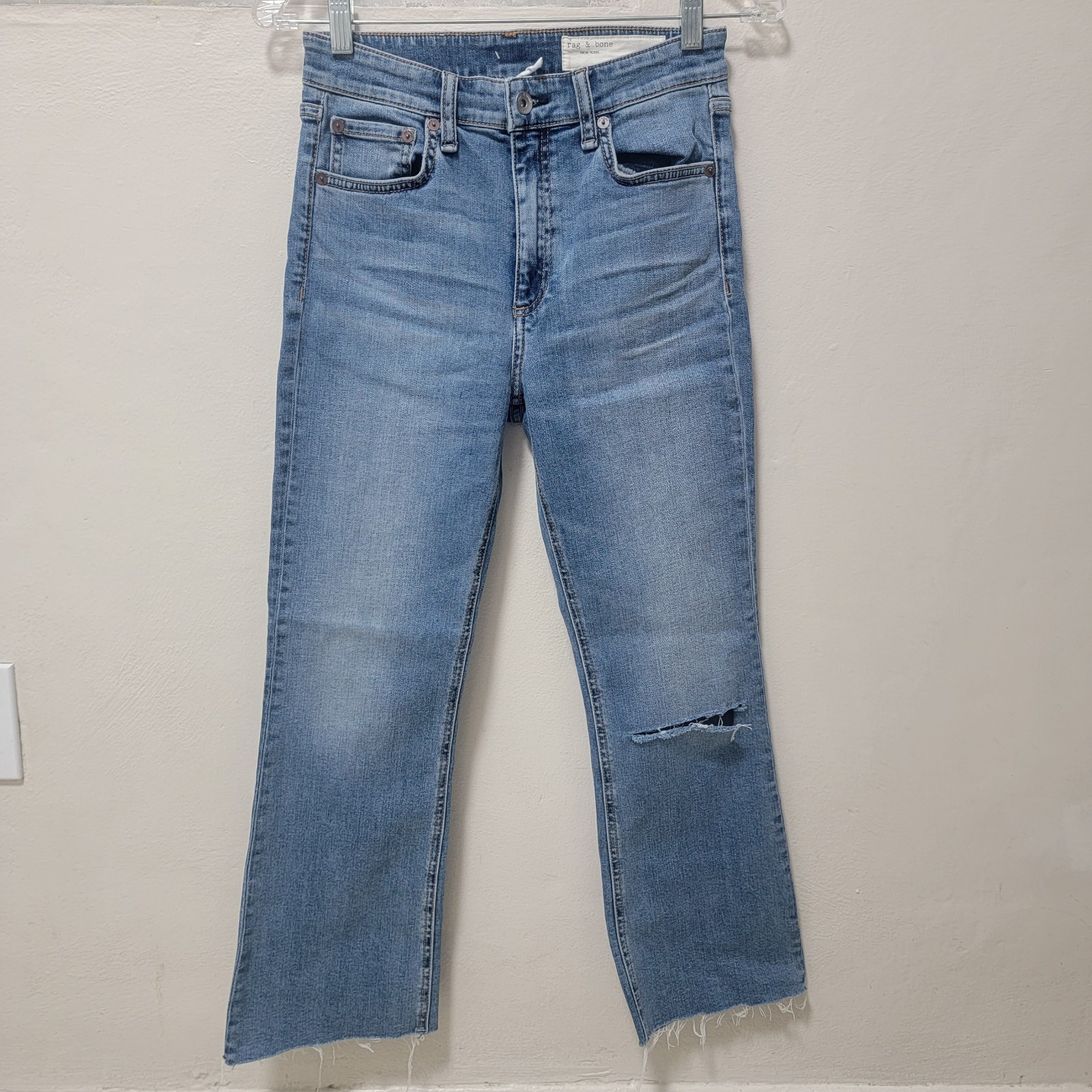 Rag & Bone Jeans Nina High Rise Ankle Flare Dakota Blue Stretch Raw Hem Size 26