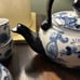 Pier One Blue China Tea Set Teapot and 4 Tea Cups