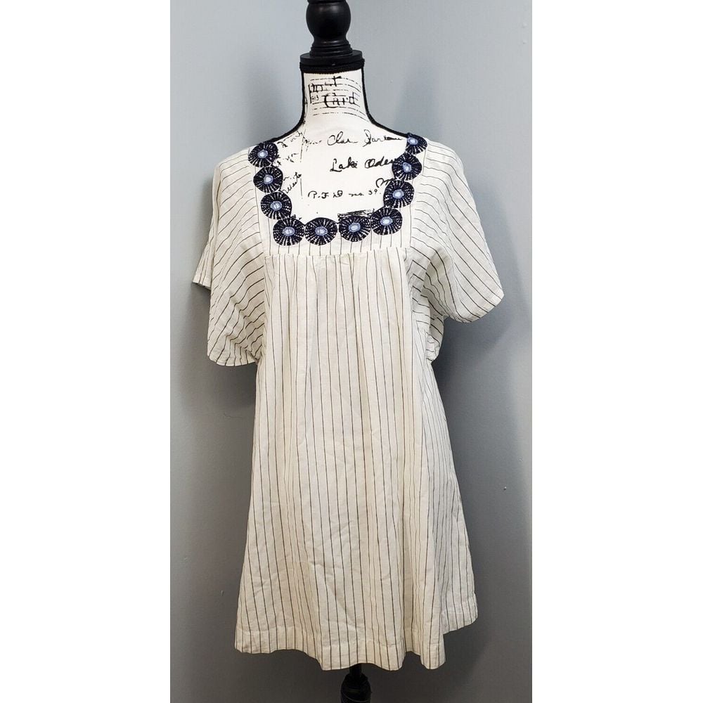 Madewell Dress Women XS Multi Striped Lined Embroidered Short Sleeve Square Neck