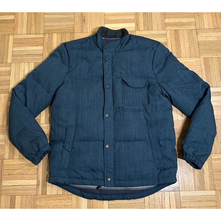 Faherty Goose Down Puffer Jacket Mens Large Blue Zip Snap Flannel Lined Outdoor
