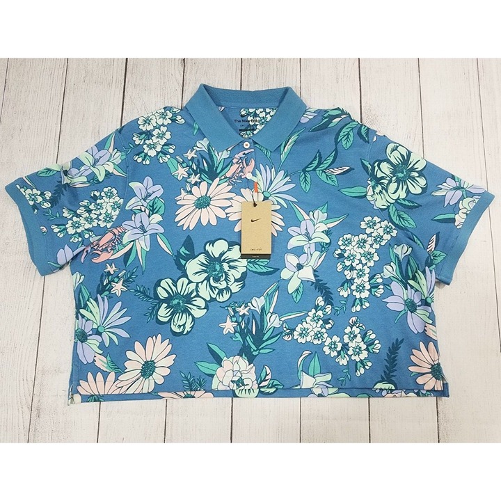 Nike Golf Floral Print Loose Crop Polo Shirt Womens sz XL DH2478-469