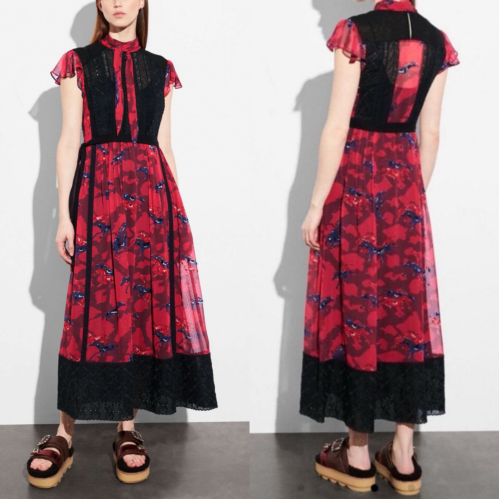 Coach 1941 Sequined Horse Graphic Dress Sz 0 whimsigoth designer silk gown