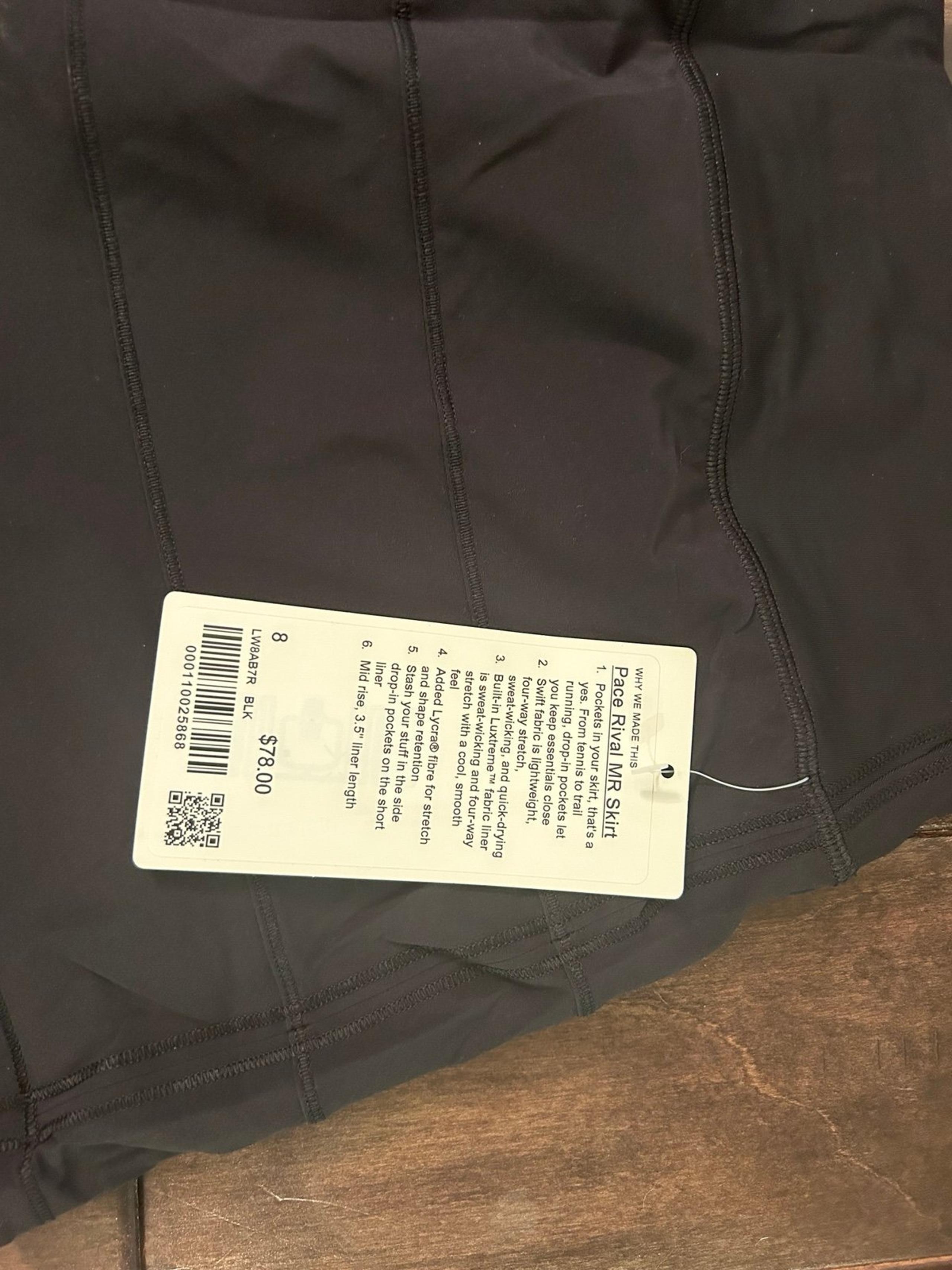 LULULEMON PACE RIVAL MR SKIRT BLACK 8 LULU TENNIS womens