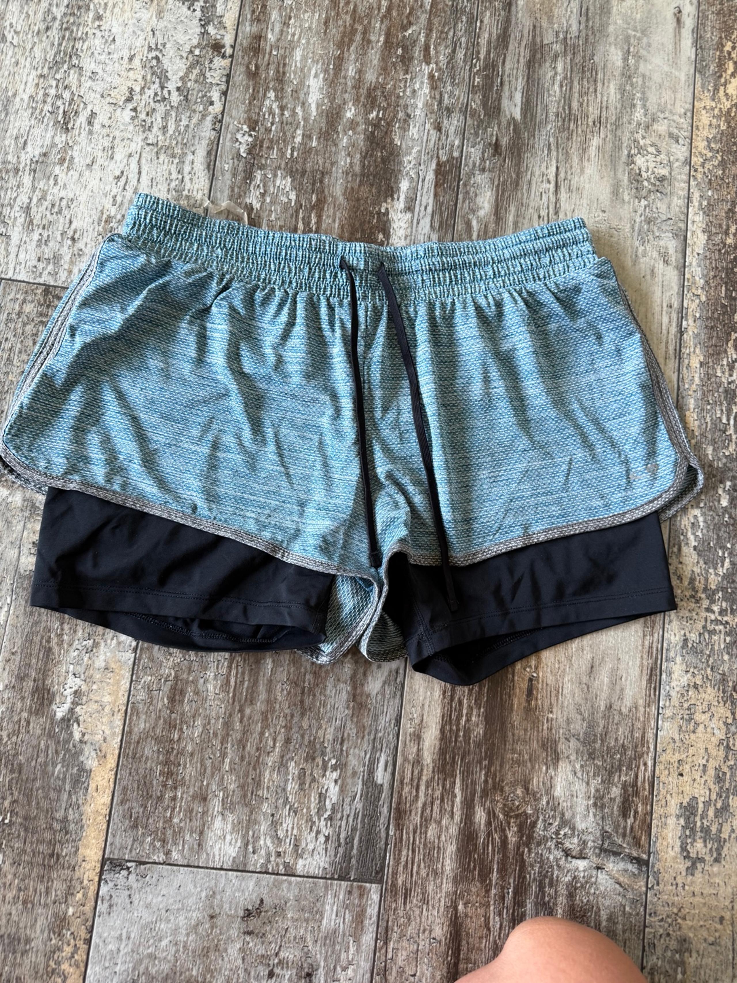 c9 by champion duo dry teal/black 2 in 1 running shorts - L