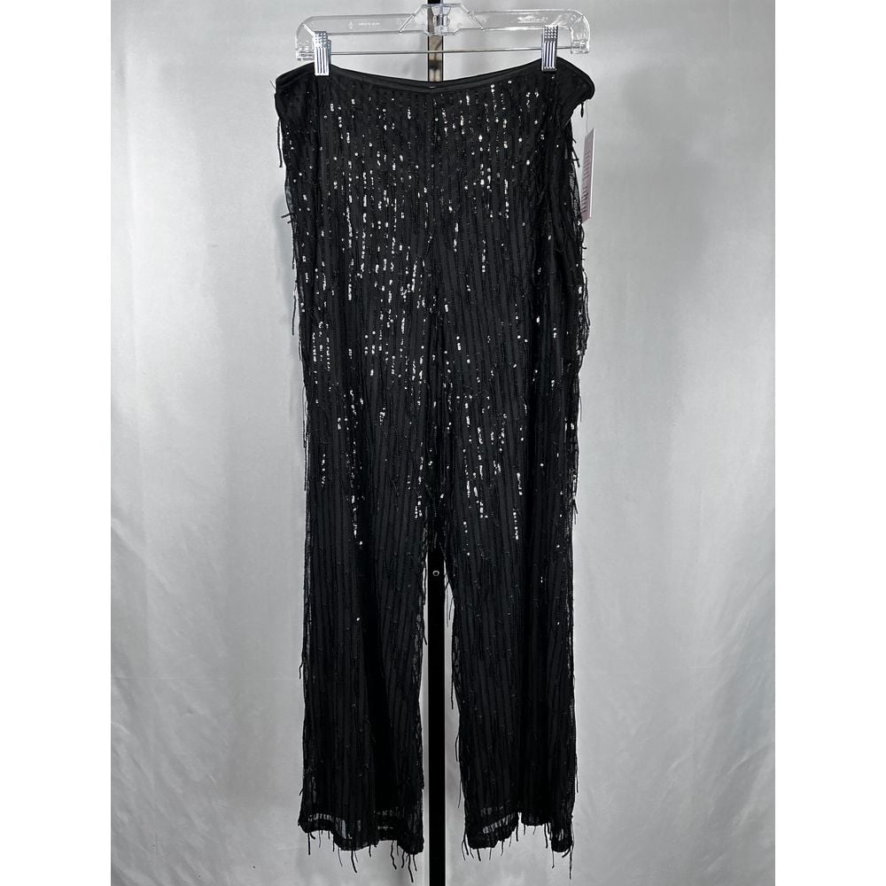 Nanette Lepore Women's Fringe Sequin Pants Size L Black NWT