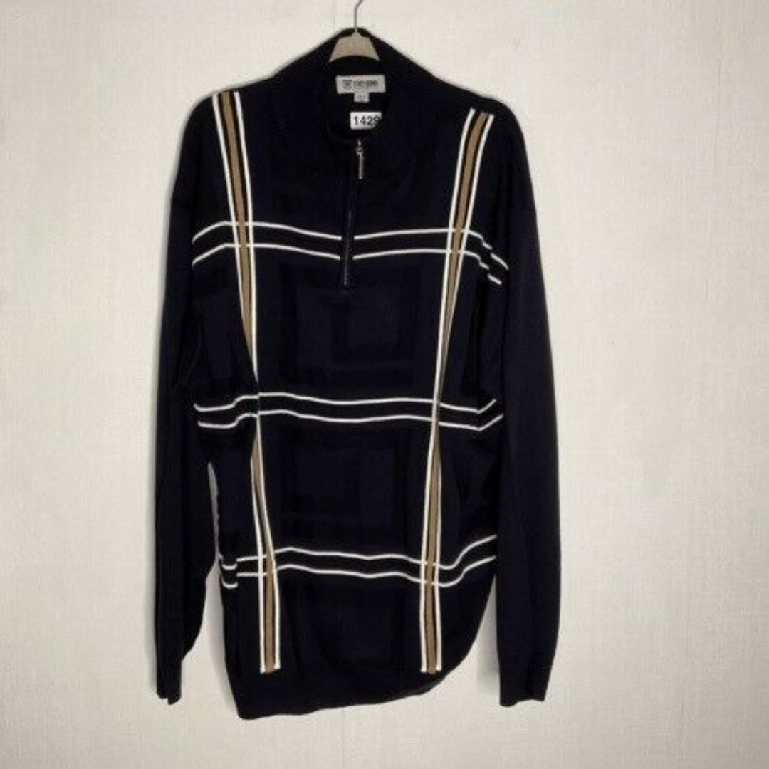 VTG Stacy Adams Knit 1/4Zip Mocneck Sweater Pullover Neutral Men Size 2XLT Black