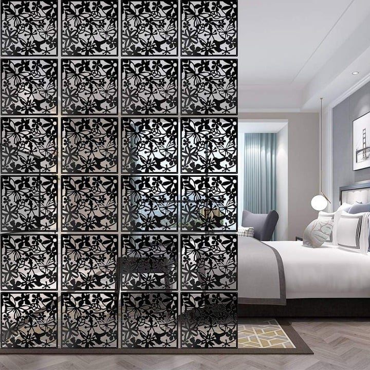 24 PCS Hanging Room Divider Flower Carving Pattern Panels Decorative Wall Panel