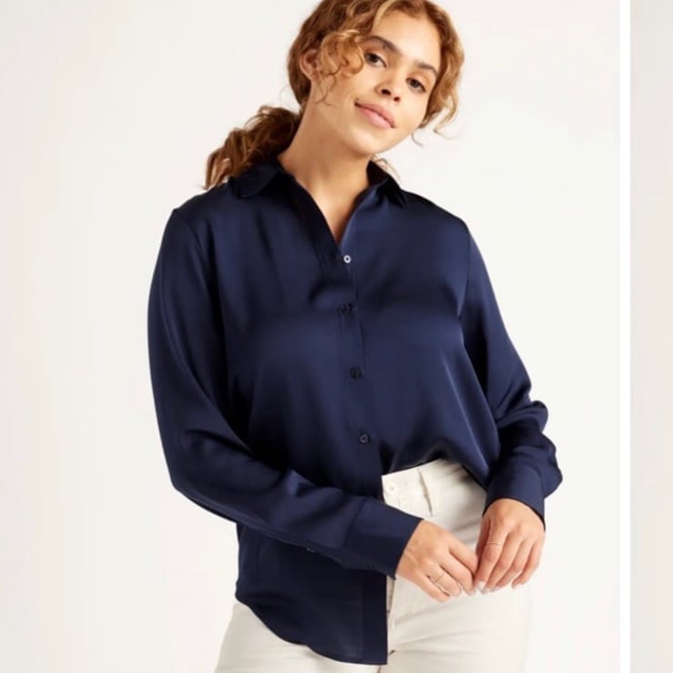 Quince Washable Stretch Silk Blouse navy XS