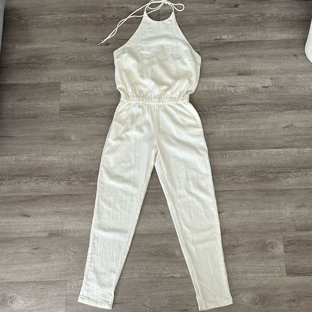 Revolve Mikoh Halter Backless Cotton Jumpsuit Off White Women’s Size 1