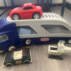 Vintage Little Tikes Car Carrier Semi Truck Hauler w/ 1 Red Car & vintage car