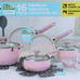 Clean Ceramic 16 Piece Non-Stick Aluminum Cookware Set, Pink-ZYH213SDA