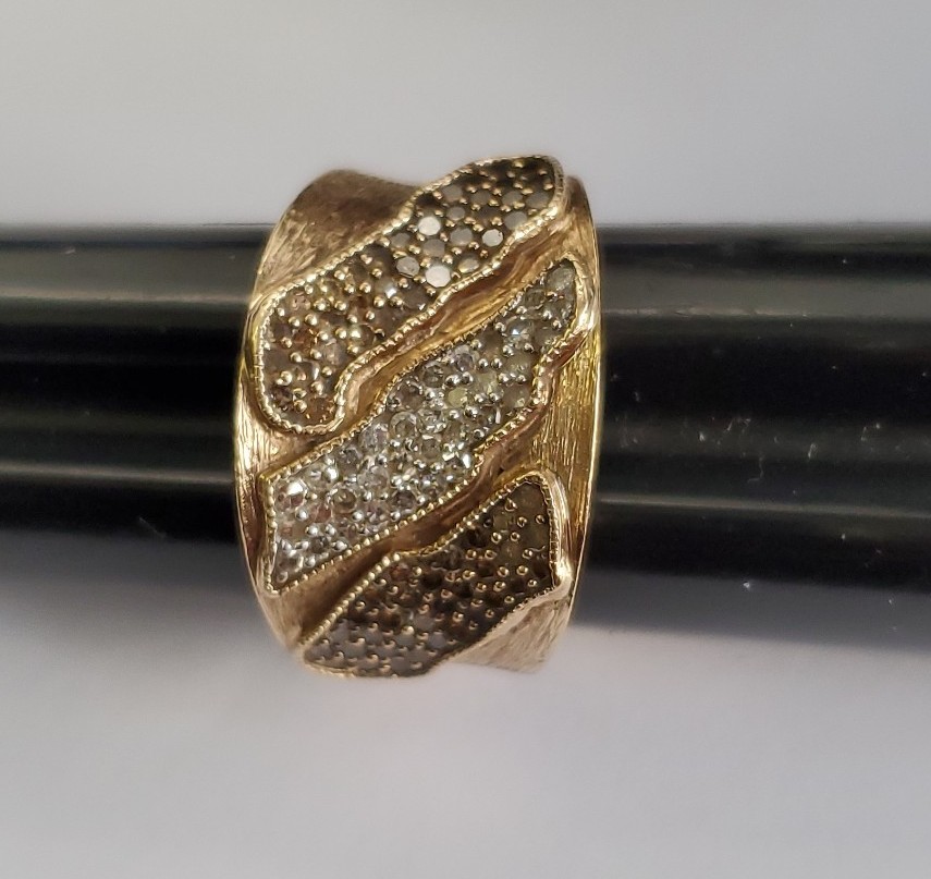 10K Gold Rustic Paved Diamond Ring