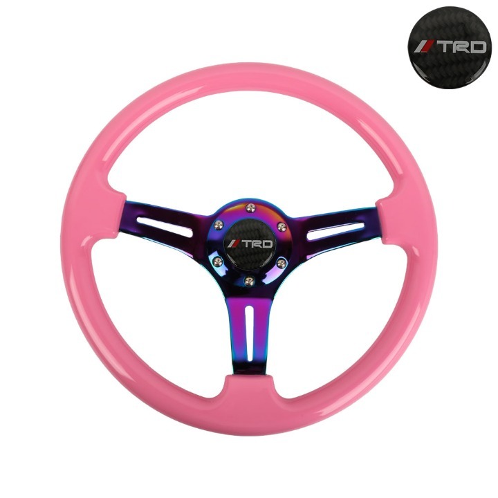 NEW 350mm 14 Universal JDM TRD ABS Racing Steering Wheel Pink With Neo Spoke