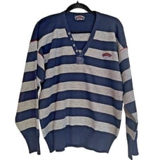 Paul & Shark Yachting Wool Sweater Men's M Striped Pullover V-Neck Button Italy
