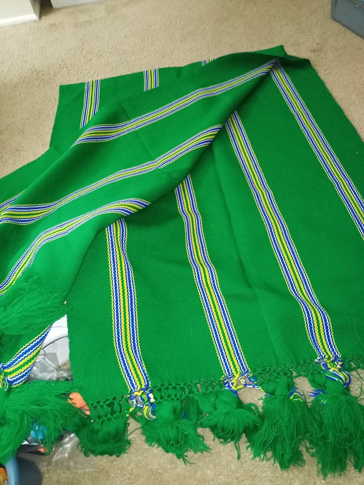 1960s Guatemala handmade woven wool wrap or lap blanket throw for carriage rides