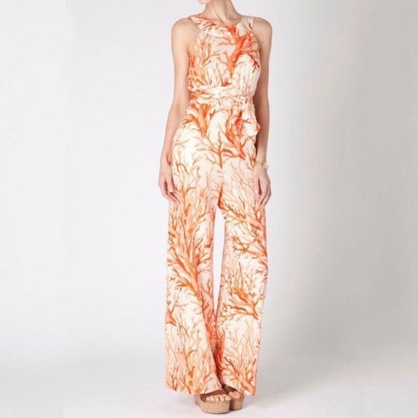 Elevenes Anthropologie Orange Lophelia Coral Silk Blend Jumpsuit 2