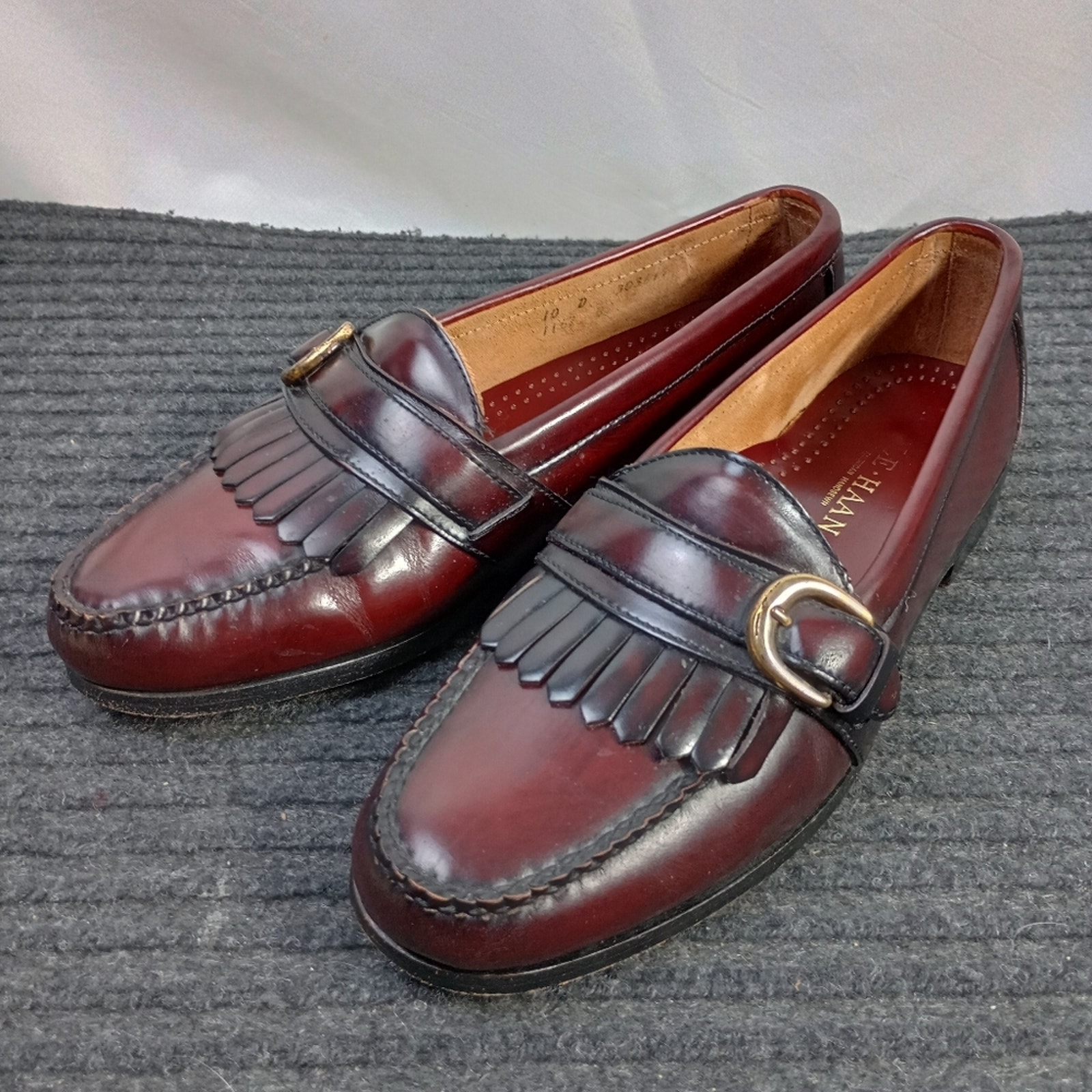 Cole Hann Leather Men Fringe Buckle Loafer Shoes