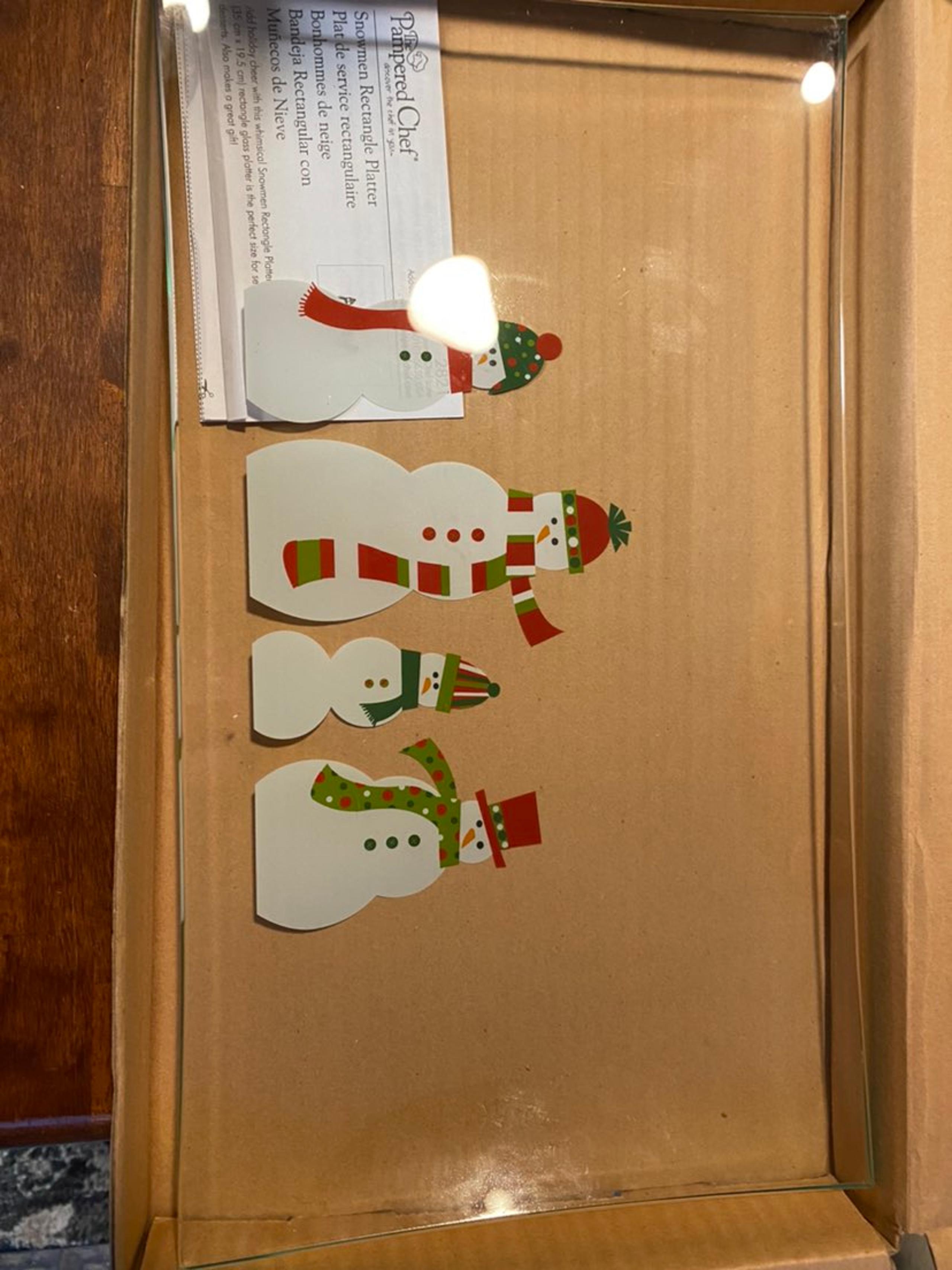 Pampered Chef Snowmen Family of Snowman Glass Rectangle Platter Retired 2821