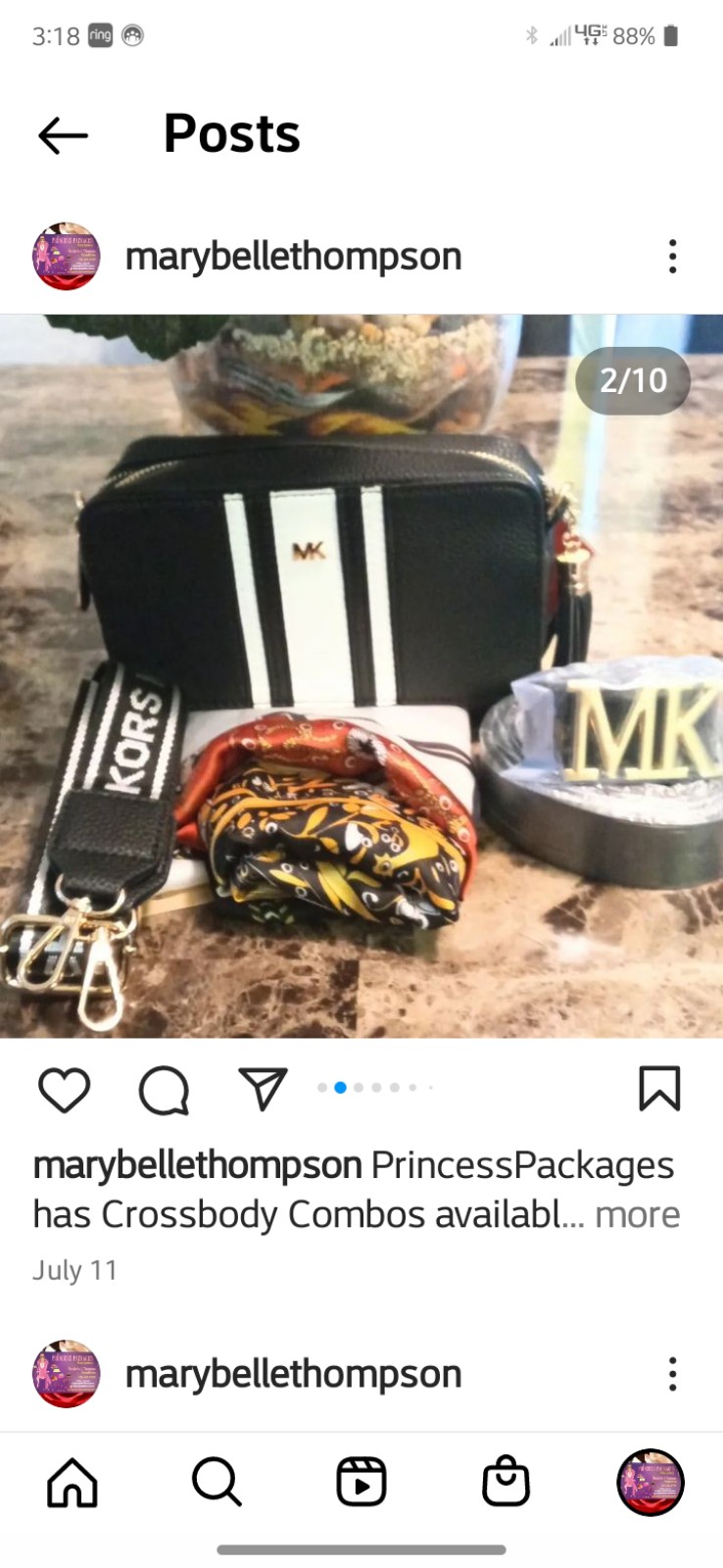Beautiful Crossbody, Ex belt and Silk Scarf.